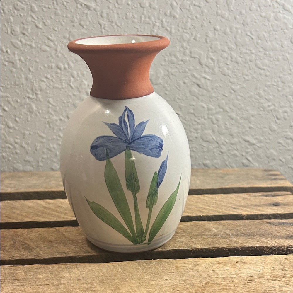 Small Floral Ceramic Vase with Blue Iris Design Bloom Core Cottage Core Spring